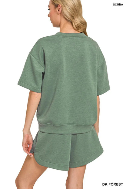 Zenana Scuba Short Sleeve Top & Shorts Set
