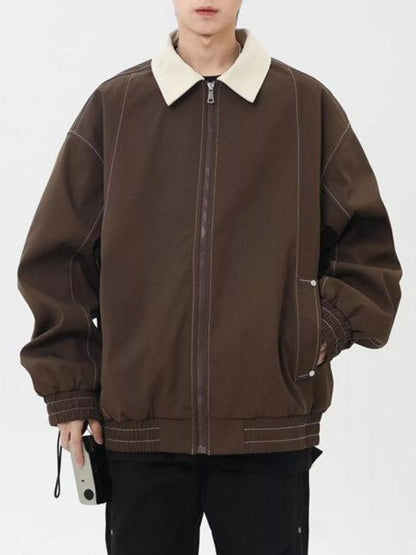 Men's Plus Size Collared Neck Zip-Up Jacket