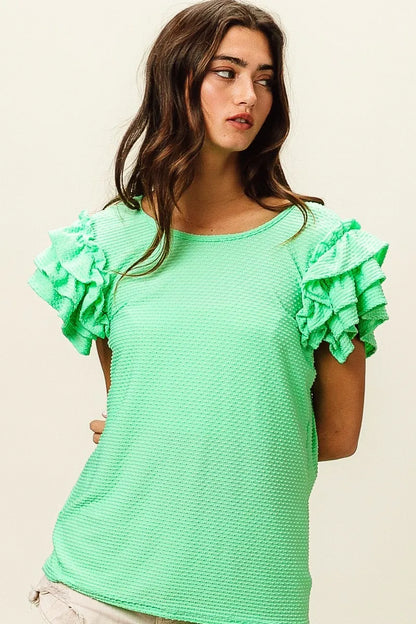 BiBi Birdseye Texture Layered Ruffle Top