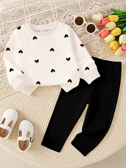 Children's Heart Print Long Sleeve Top & Pants Set