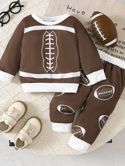 Children's Football Print Round Neck Top & Pants Set