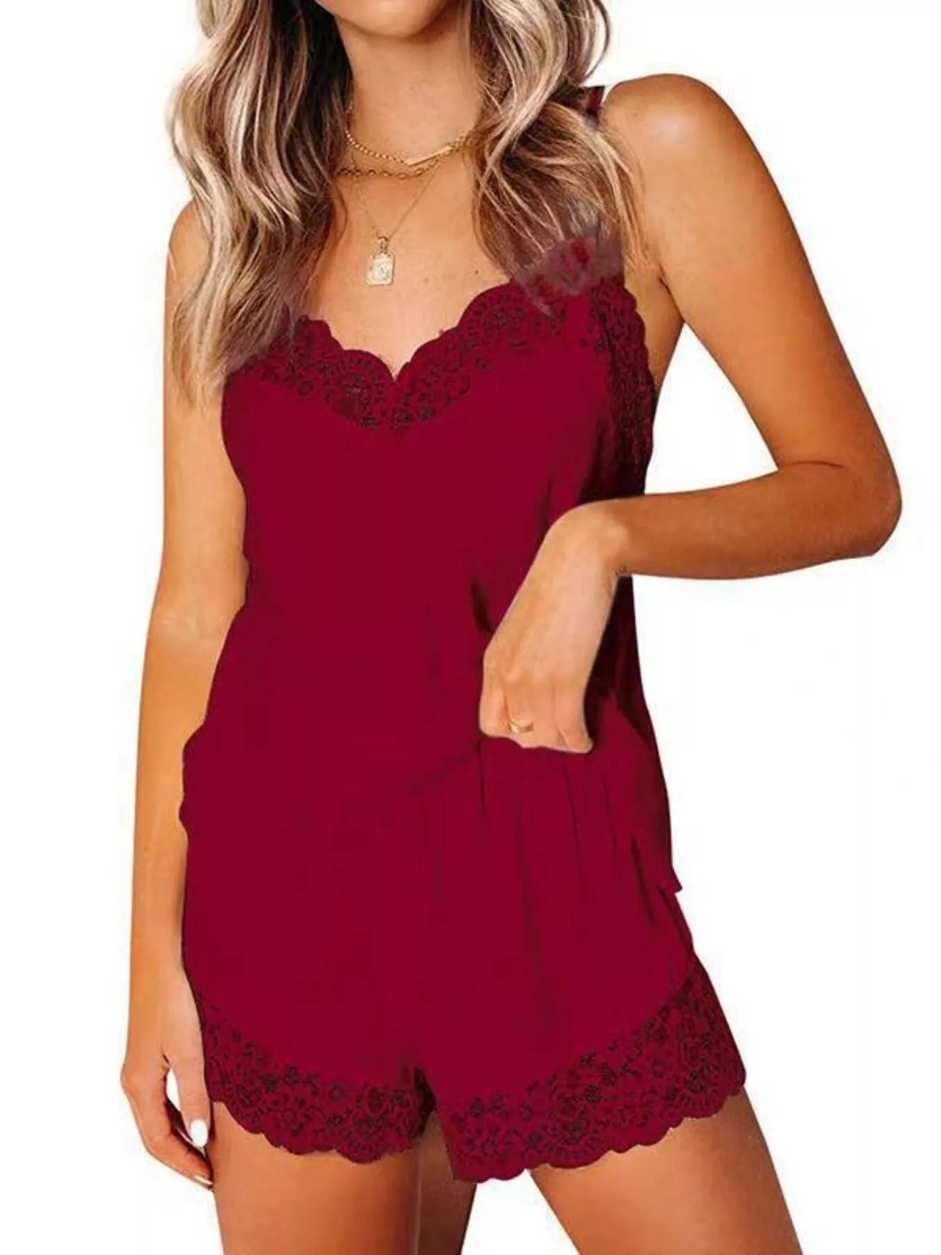 Lace Detail Cami and Shorts Lounge Set