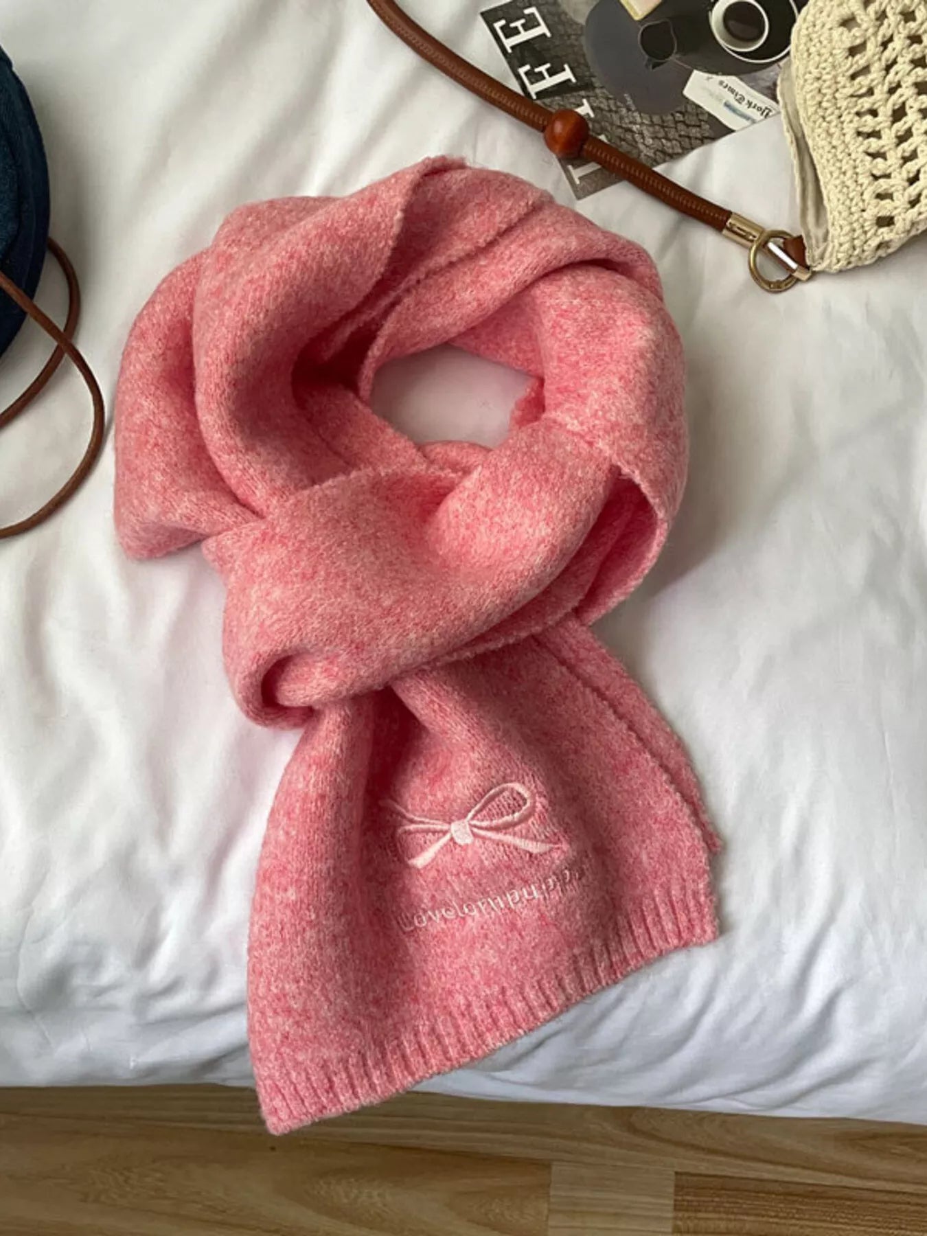Embroidered Bowknot Scarf