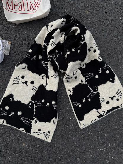 Cute Cat Pattern Knitted Scarf