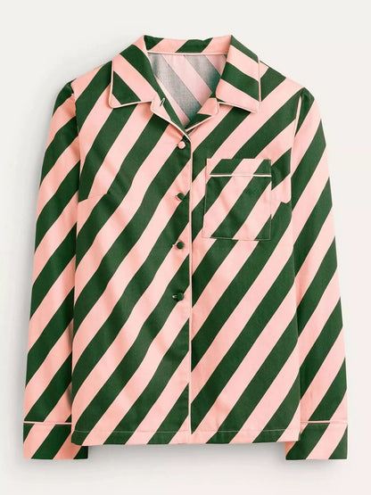 Striped Long Sleeve Shirt and Pants Lounge Set