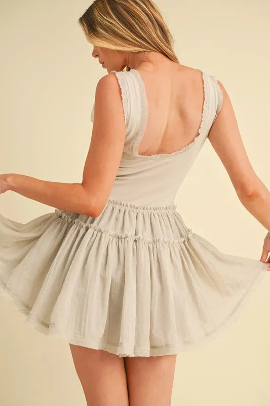 Aemi+Co Frill Sleeveless Drop Waist Mini Dress
