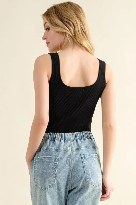 And The Why Ribbed Square Neck Bodysuit
