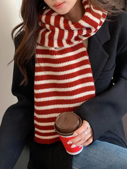 100% Wool Striped Knitted Winter Scarf