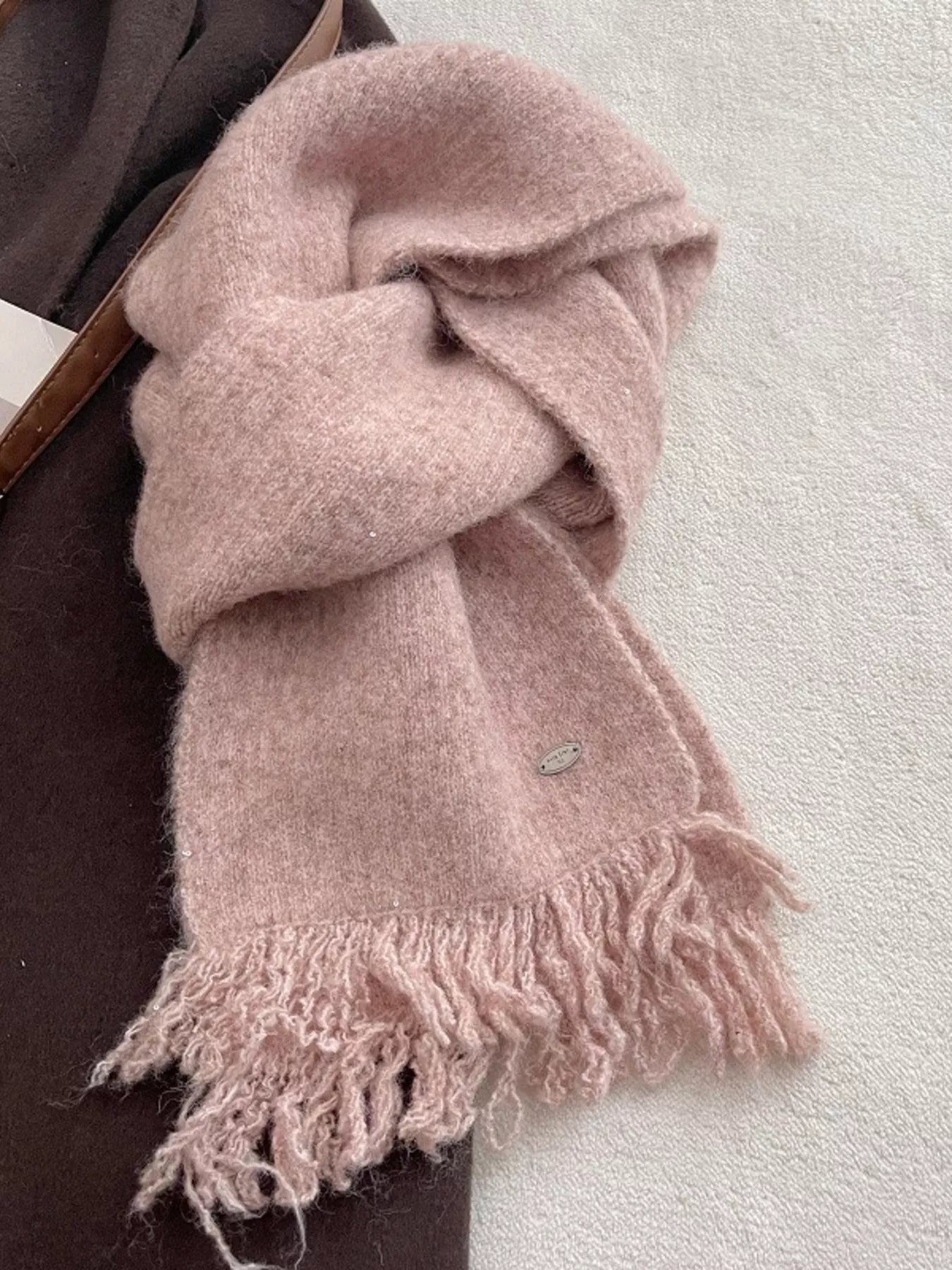 Fringe Hem Knitted Scarf