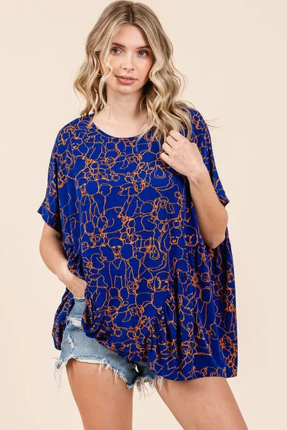 Mittoshop Abstract Print Round Neck Short Sleeve Top