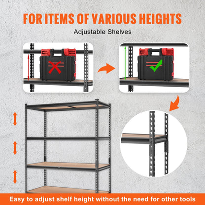 VEVOR Storage Shelving Unit, 5-Tier Adjustable, 2000 Lbs Capacity, Heavy Duty Garage Shelves Metal Organizer Utility Rack, Black, For Kitchen Pantry Basement Bathroom Laundry
