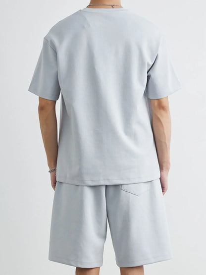 Men's Plus Size Round Neck Short Sleeve Top and Shorts Set