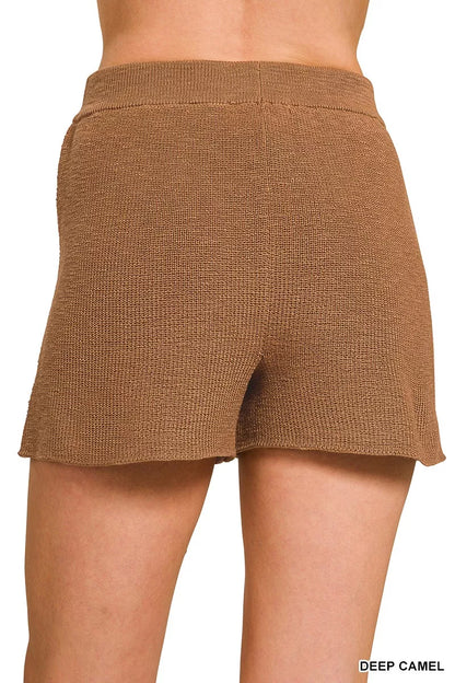Zenana Round Neck Knit Top and Shorts Sweater Set