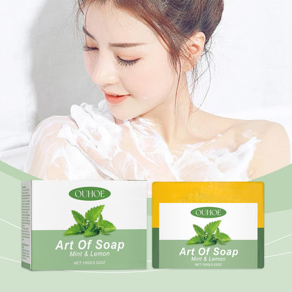 OUHOE Mint Lemon Solid Soap Gently Cleanses The Body And Moisturizes The Skin With Hand-Made Essential Oil Nourishing Bath Soap