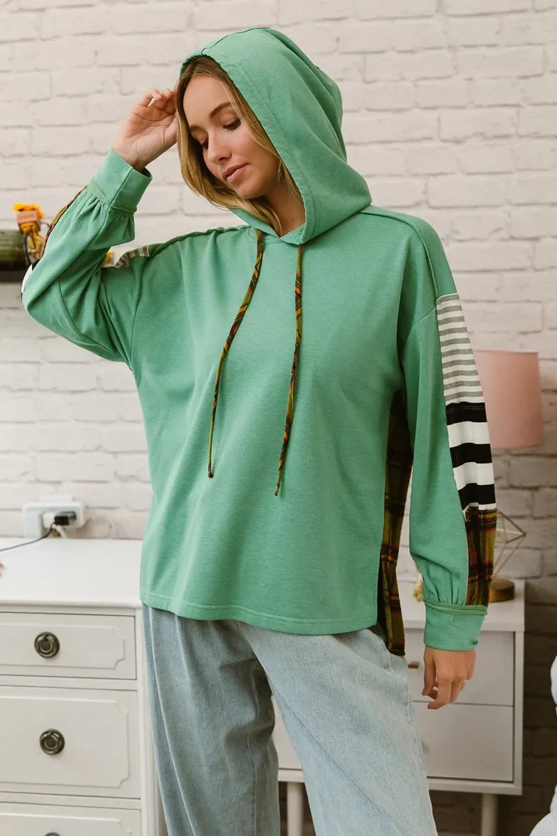 BiBi Plaid With Stripes Mix Match French Terry Hoodie