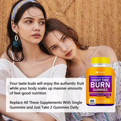 Night Time Burn Gummies, Grape Flavored, Vegan & Gelatin-Free, Supports Carbohydrate Balance & Healthy Metabolism, 90 Gummies