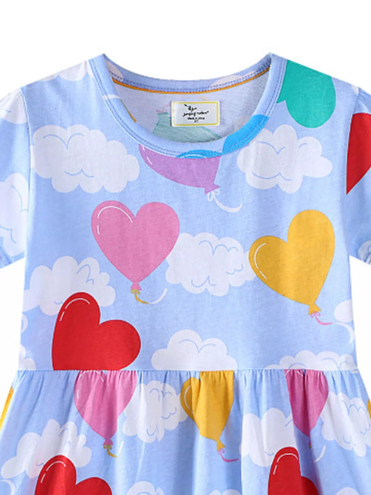 Children's Heart Balloon Print Short Sleeve Dress