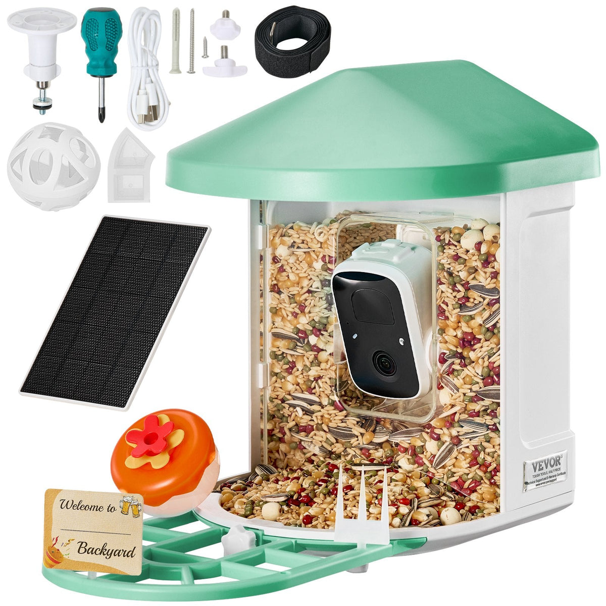 VEVOR Smart Bird Feeder With Camera 2K HD AI Identify Bird Species Auto Capture