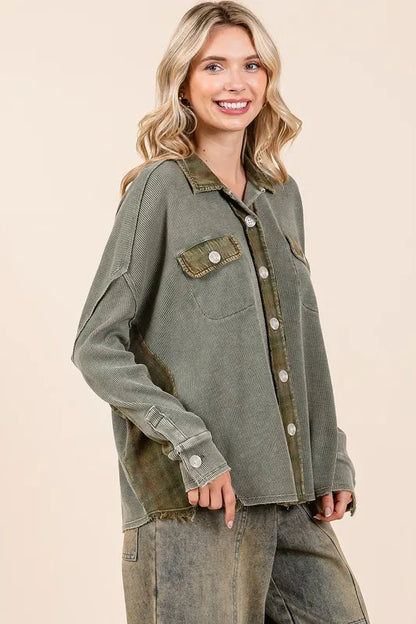 Mittoshop Mineral Washed Plaid Button Down Shacket