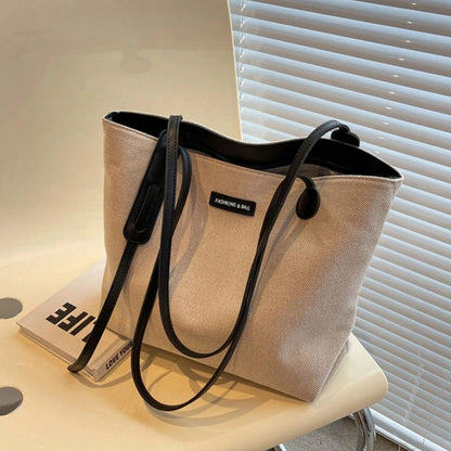 Leather Trim Canvas Shoulder Bag