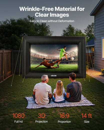 14FT Inflatable Projector Screen, Inflatable Movie Screen Outdoor With 120W Air Blower Projector Screen Oxford Fabric Material Blow Up Screen For Outdoor Backyard, Home Theater, Theme Party