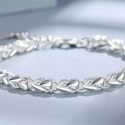 925 Sterling Silver Heart Link Bracelet