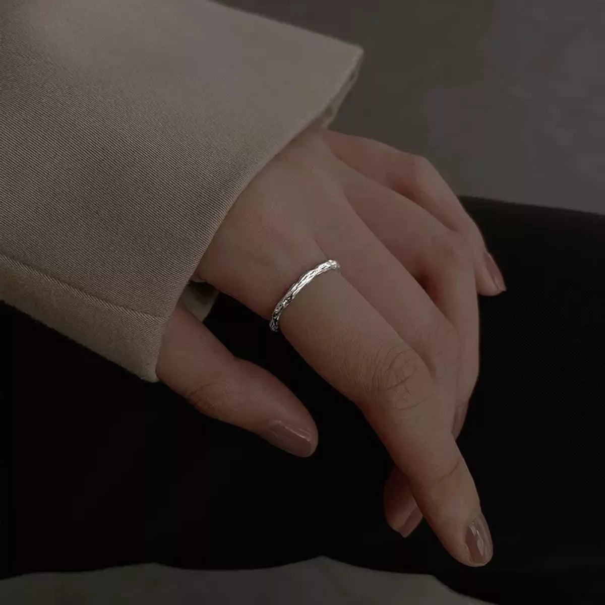 925 Sterling Silver Textured Open Ring