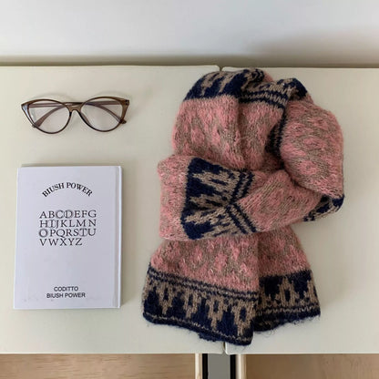 Vintage Knitted Pattern Warm Scarf