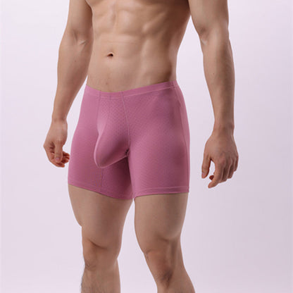 Mens Wide Sexy Sheer Chafe-resistant Solid-color Boxer Briefs