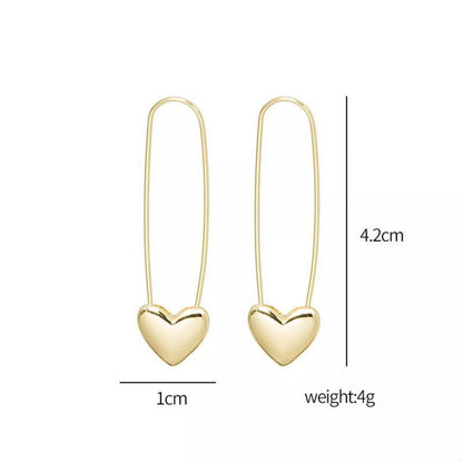 18K Gold-Plated Heart Charm Safety Pin Earrings