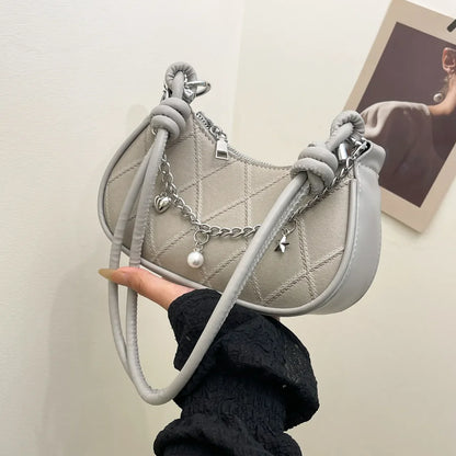 Chain Detail Crescent Shoulder Bag