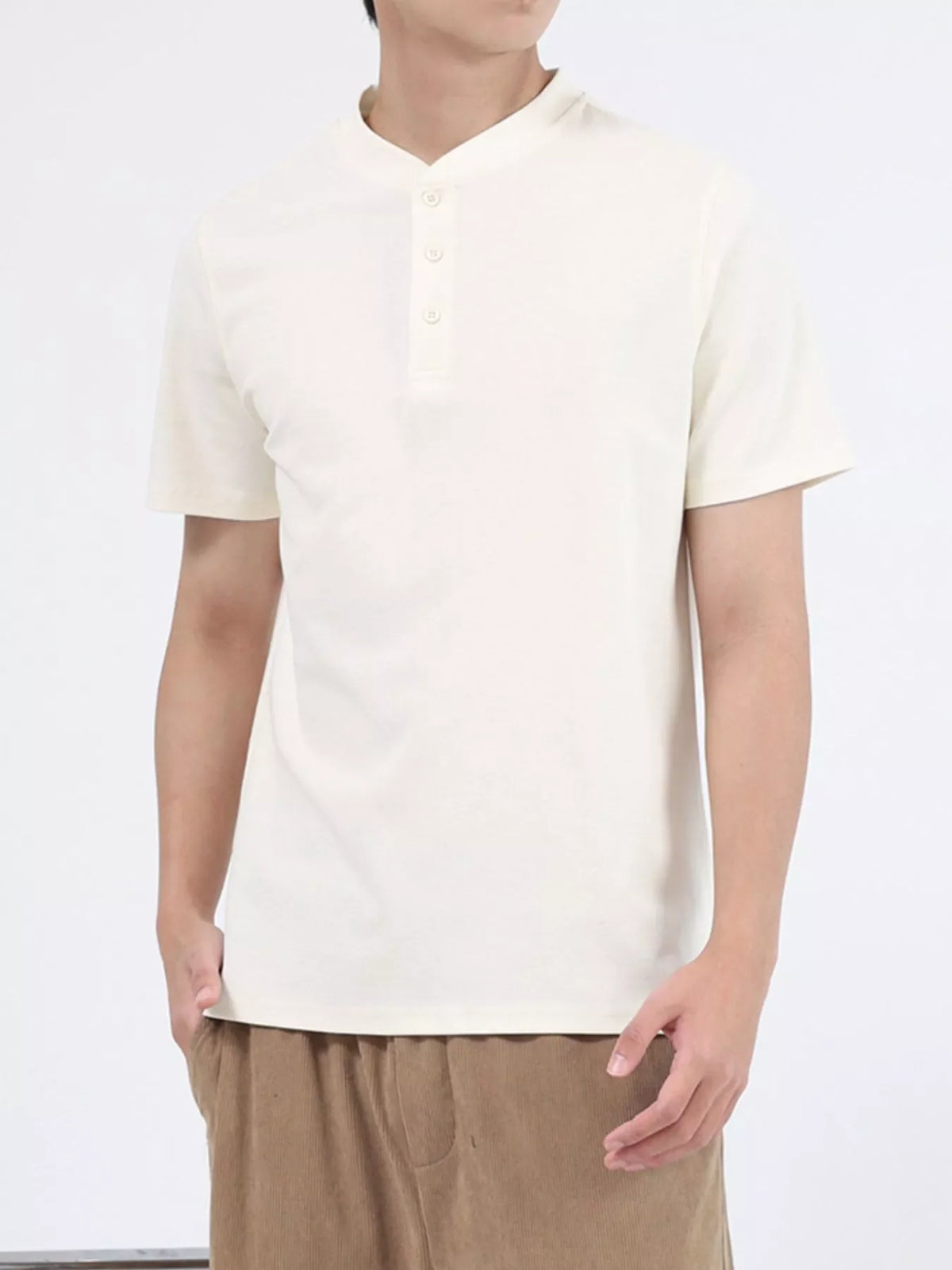 Men's Plus Size Casual Button Detail Short Sleeve T-Shirt