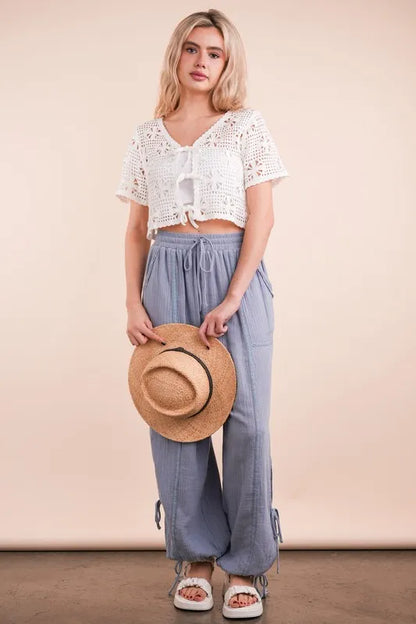 VERY J Front Tie Crochet Crop Top
