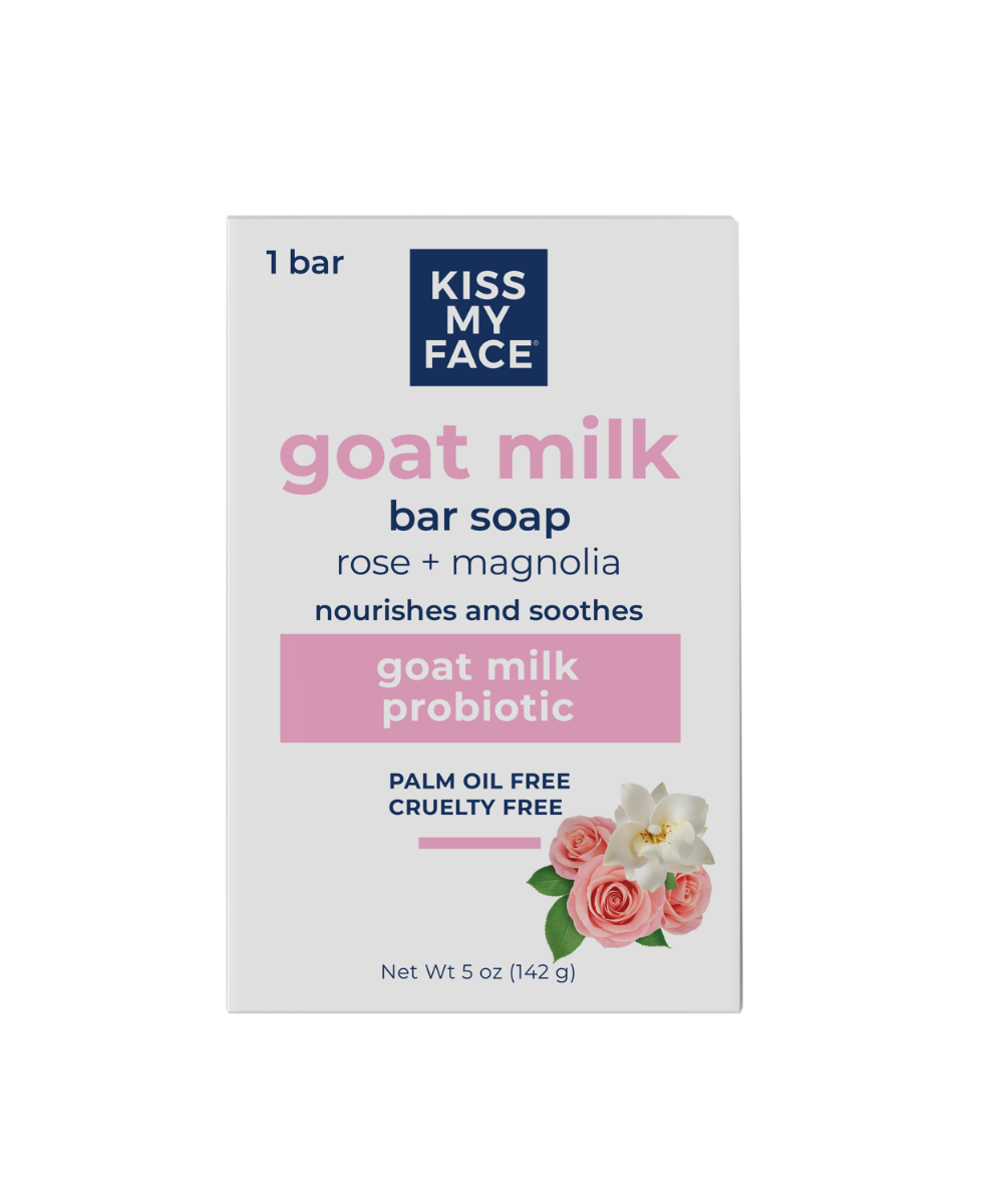 Kiss My Face Triple Milk Bar Soap, Goat Milk and Rose Magnolia, 5 Oz