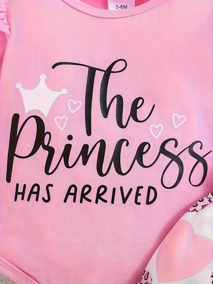 Children's Graphic Ruffled Top and Pants Set with Headband