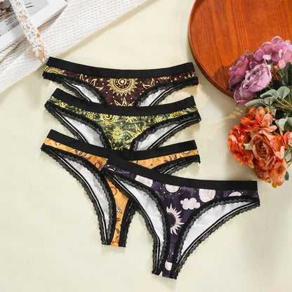 Plus-size Lace-trimmed Low-rise Seamless Floral-print Womens Panties