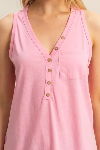 HYFVE Slub Knit Half Button Sleeveless Top