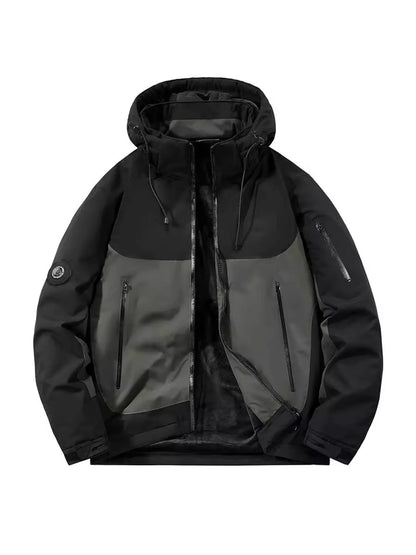 Men's Plus Size Hooded Color Block Windproof Jacket