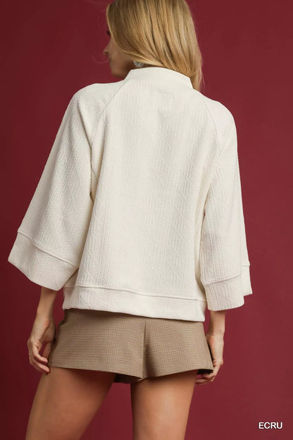 Umgee Textured Knit V-Neck Top