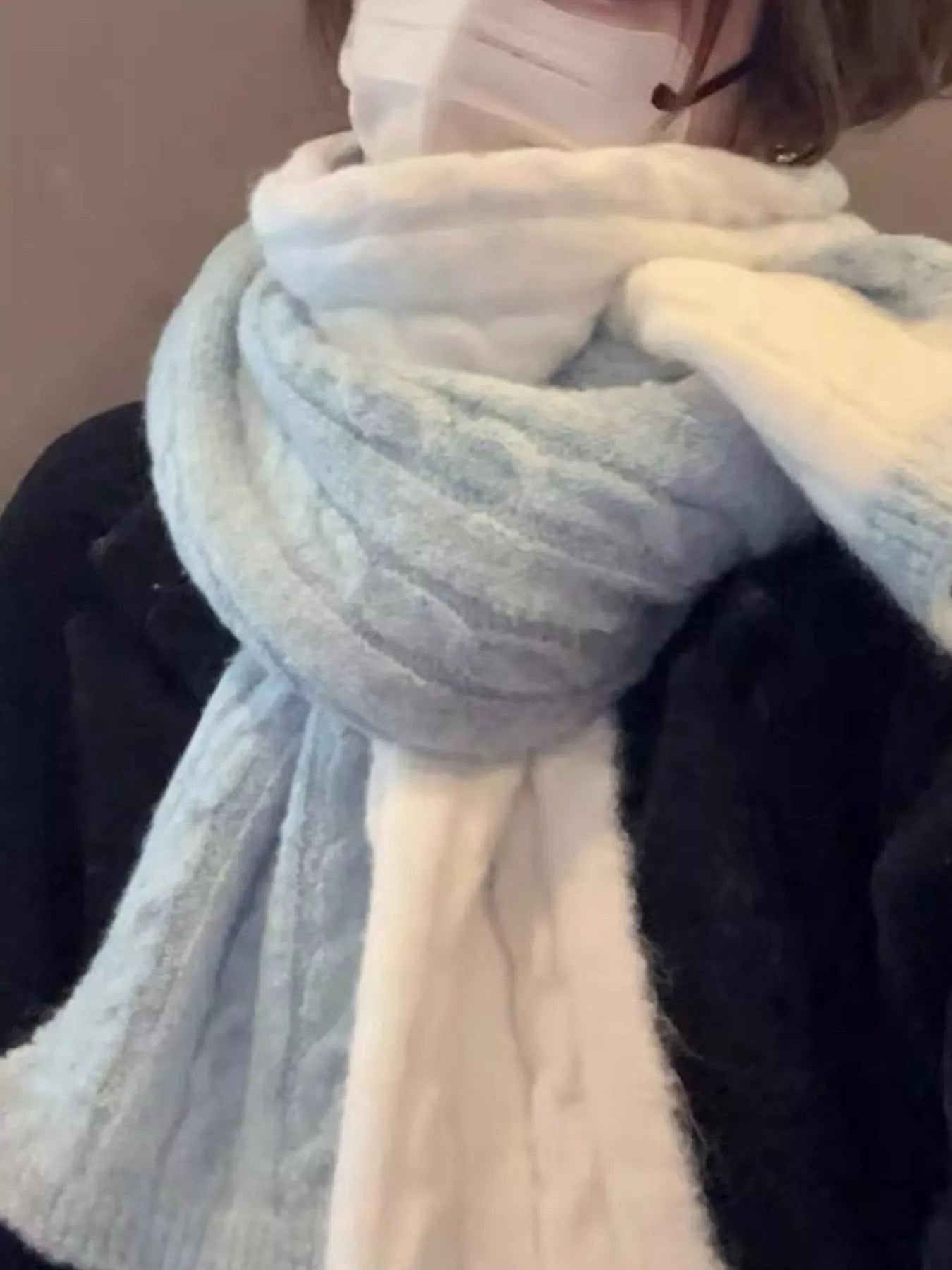 Two Tone Cable knit Warm Scarf