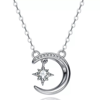 925 Sterling Silver Moissanite Star Moon Necklace