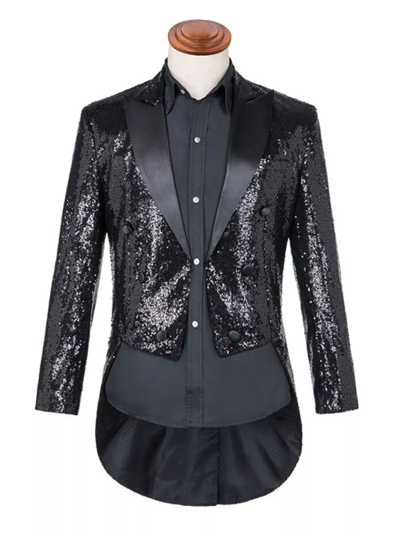 Men's Plus Size Sequin Button Up Long Sleeve Tailcoat Blazer