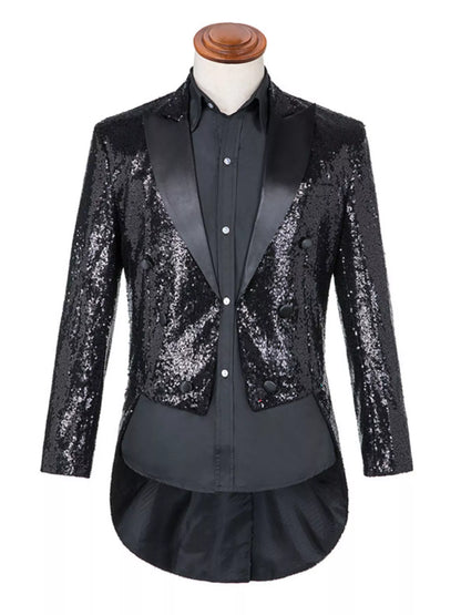 Men's Plus Size Sequin Button Up Long Sleeve Tailcoat Blazer