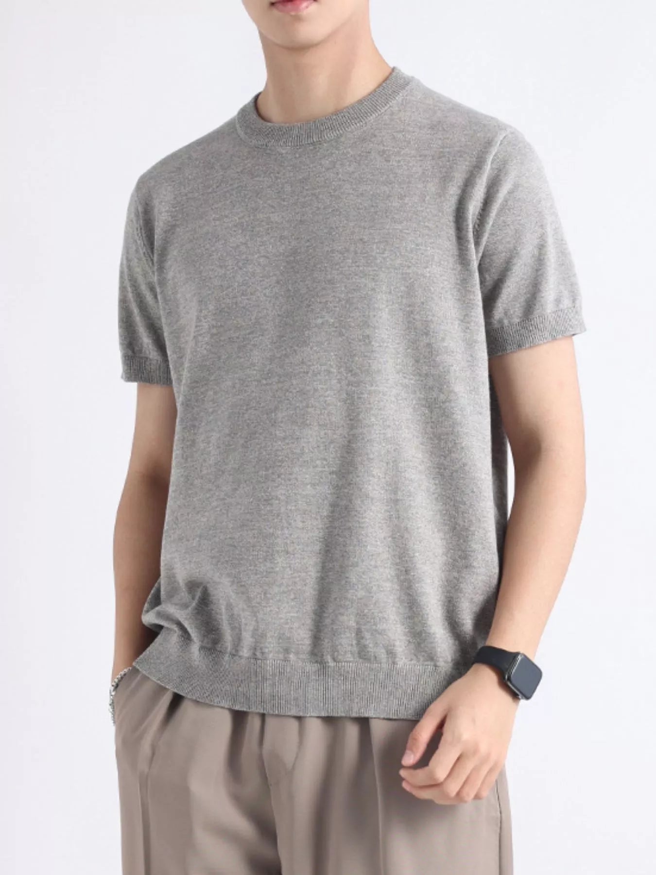 Men's Plus Size Casual Knitted Short Sleeve T-Shirt