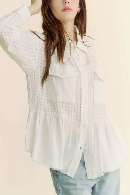 Davi & Dani Garment Washed Jacquard Button Front Shirt