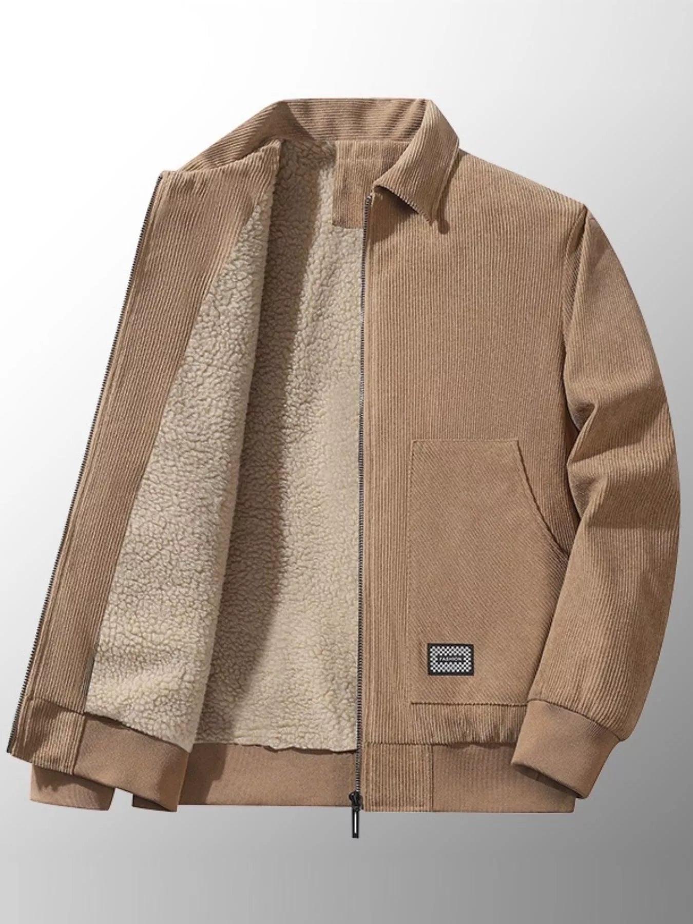 Men's Plus Size Corduroy Sherpa Lined Winter Jacket