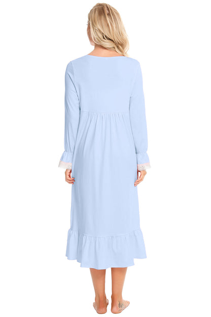 Lace Detail Square Neck Flounce Sleeve Night Dress