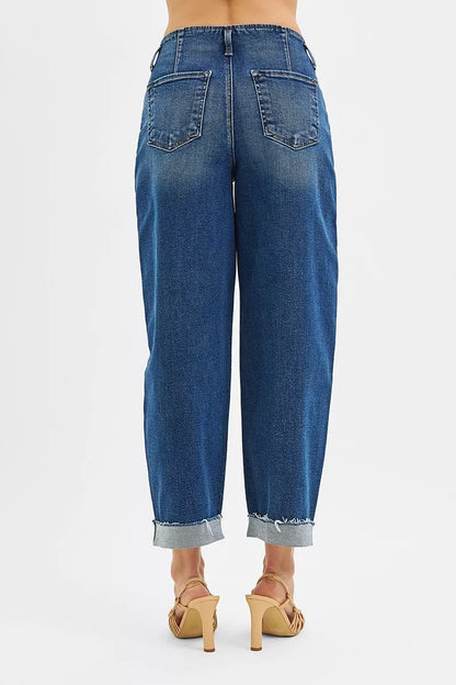 RISEN High Rise Fit Barrel Cuffed Jeans