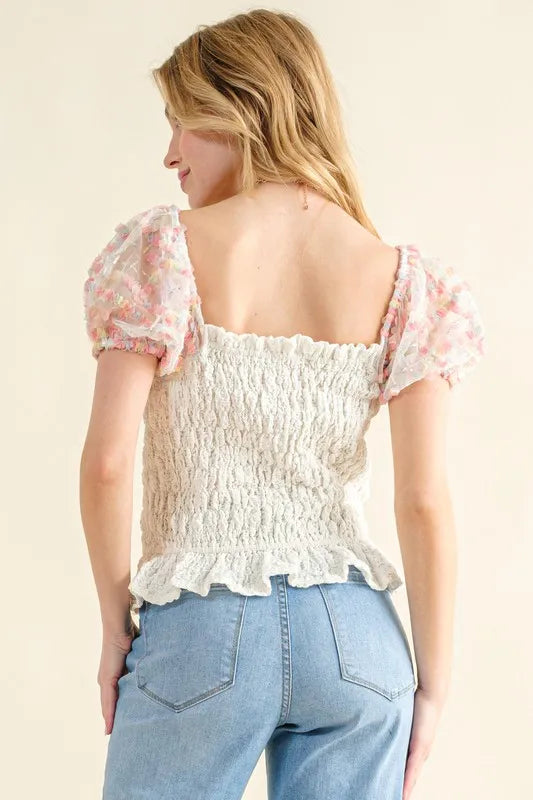 And The Why Embellishment Sleeve Smocked Top
