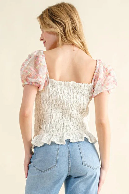 And The Why Embellishment Sleeve Smocked Top